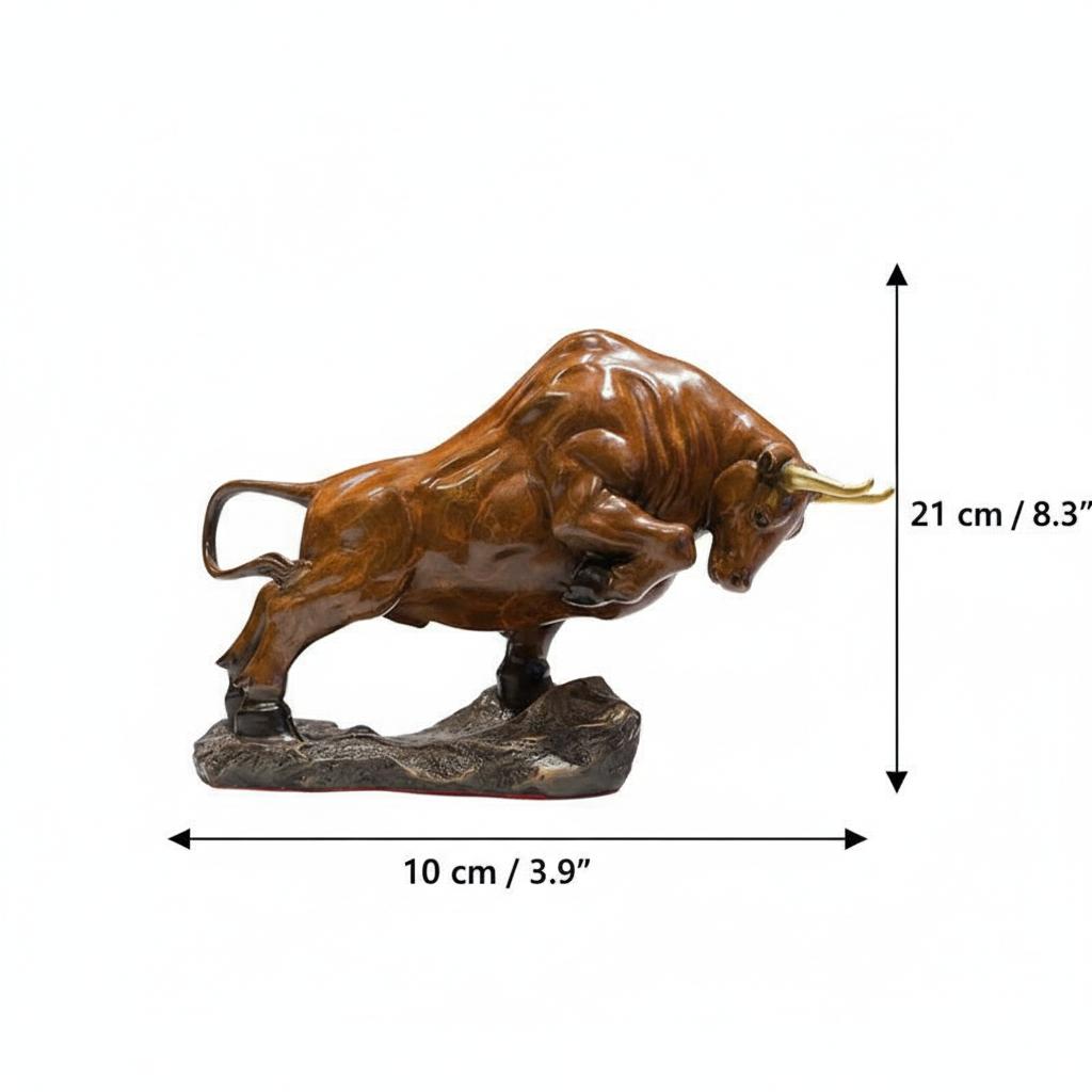 Medium charging bull sculpture dimensions 21cm height