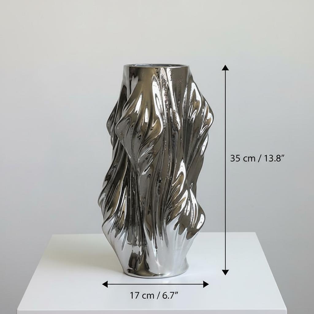 Large chrome silver ceramic vase dimensions