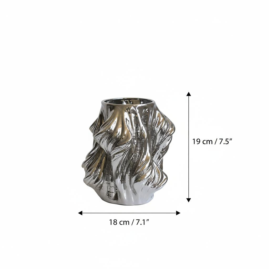 Medium chrome silver ceramic vase dimensions