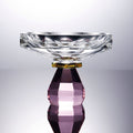 Front view of faceted clear and amethyst crystal bowl