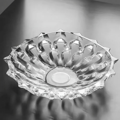 Clear faceted crystal glass fruit bowl with decorative cut-glass design for luxury table centerpiece