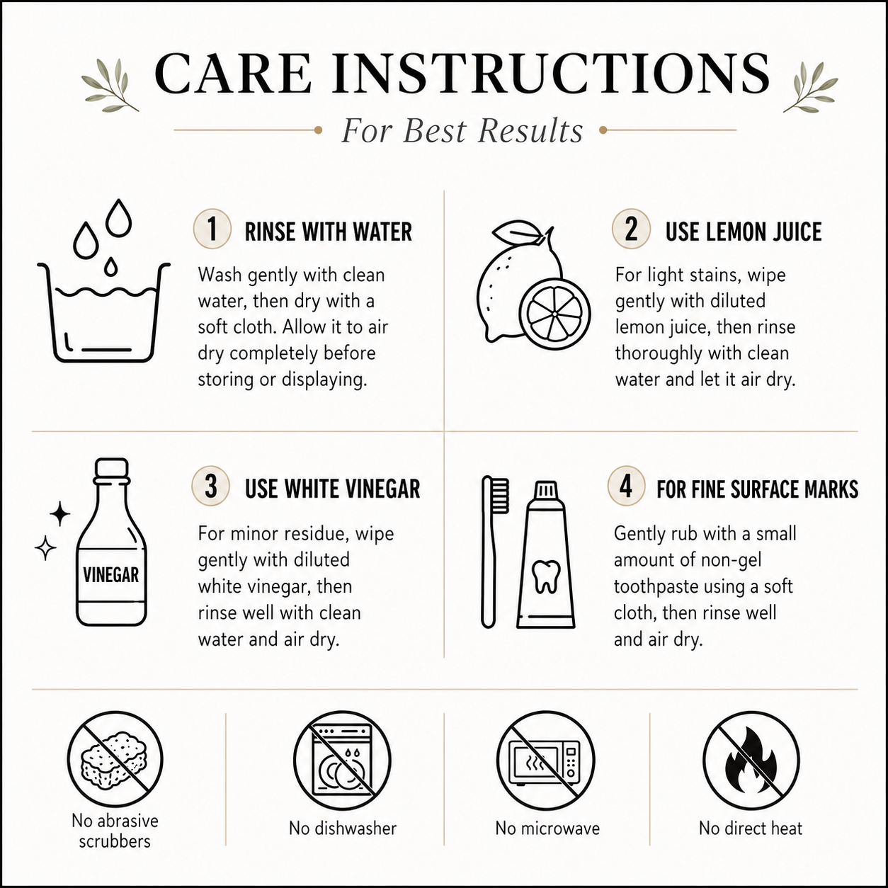Care instructions for clear crystal glass bowl including no dishwasher, no microwave and no direct heat

