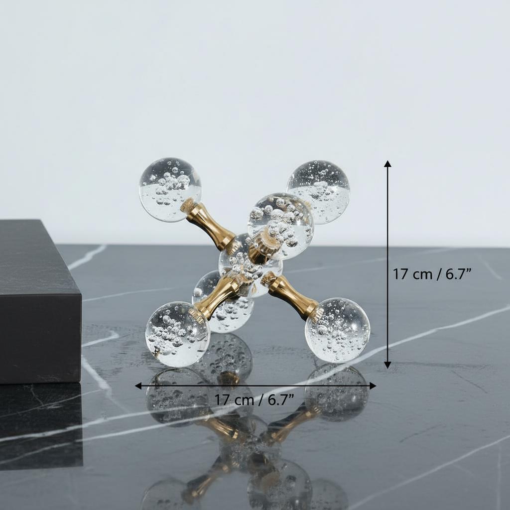 Medium crystal jack sculpture on black marble surface with dimensions