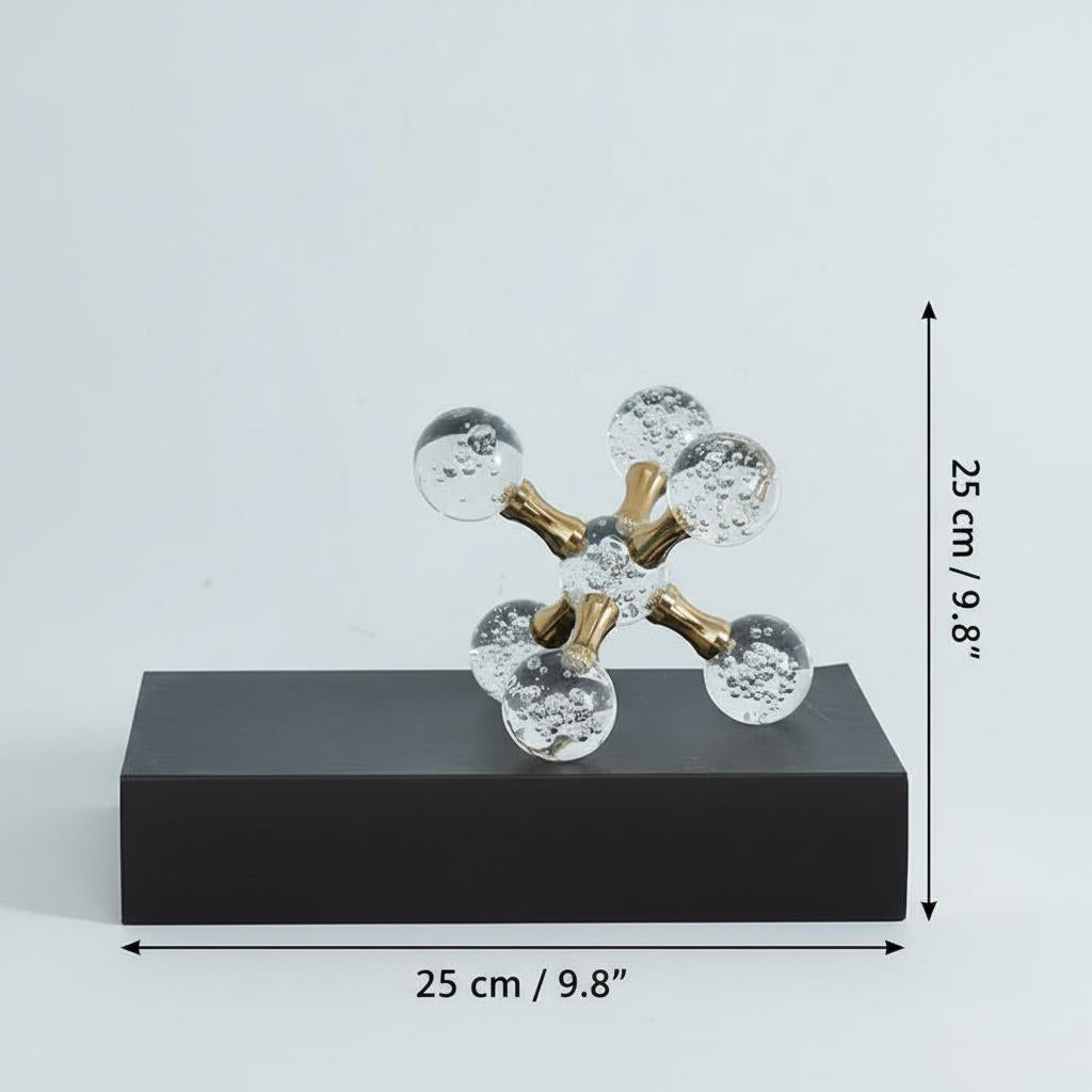 Large crystal jack sculpture on black pedestal with dimensions