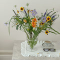 Clear Glass Flared Pedestal Vase with Floral Arrangement