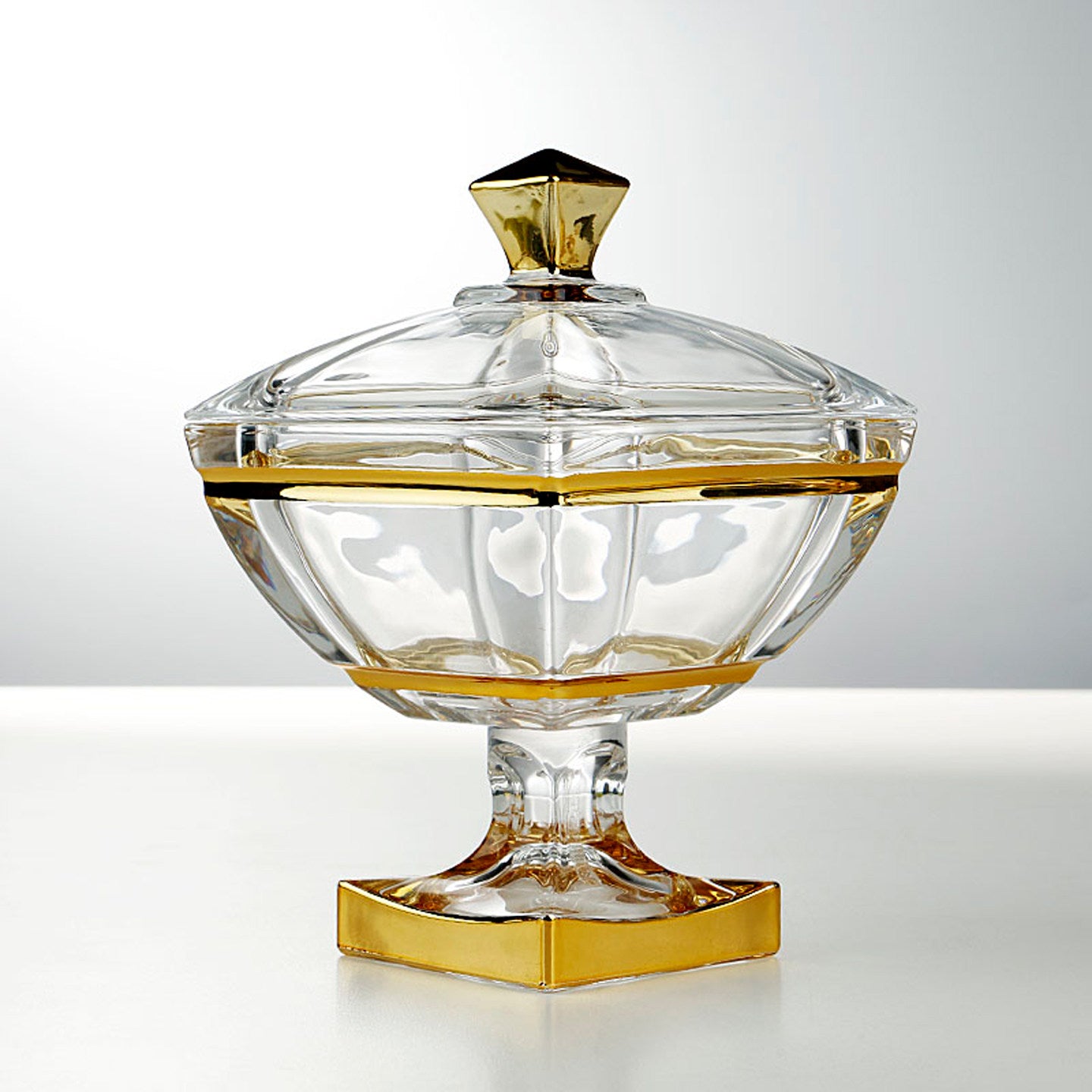 Side profile of footed glass candy jar