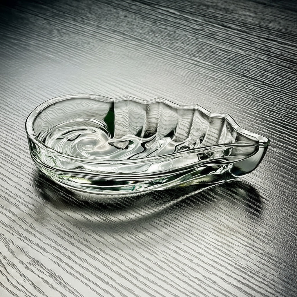 Clear glass sculptural serving dish empty