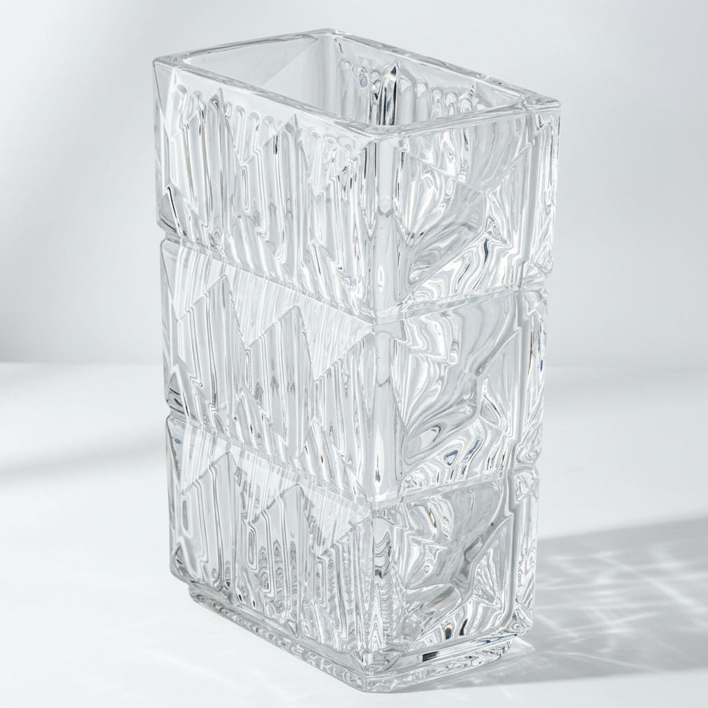 Studio shot of empty rectangular glass vase