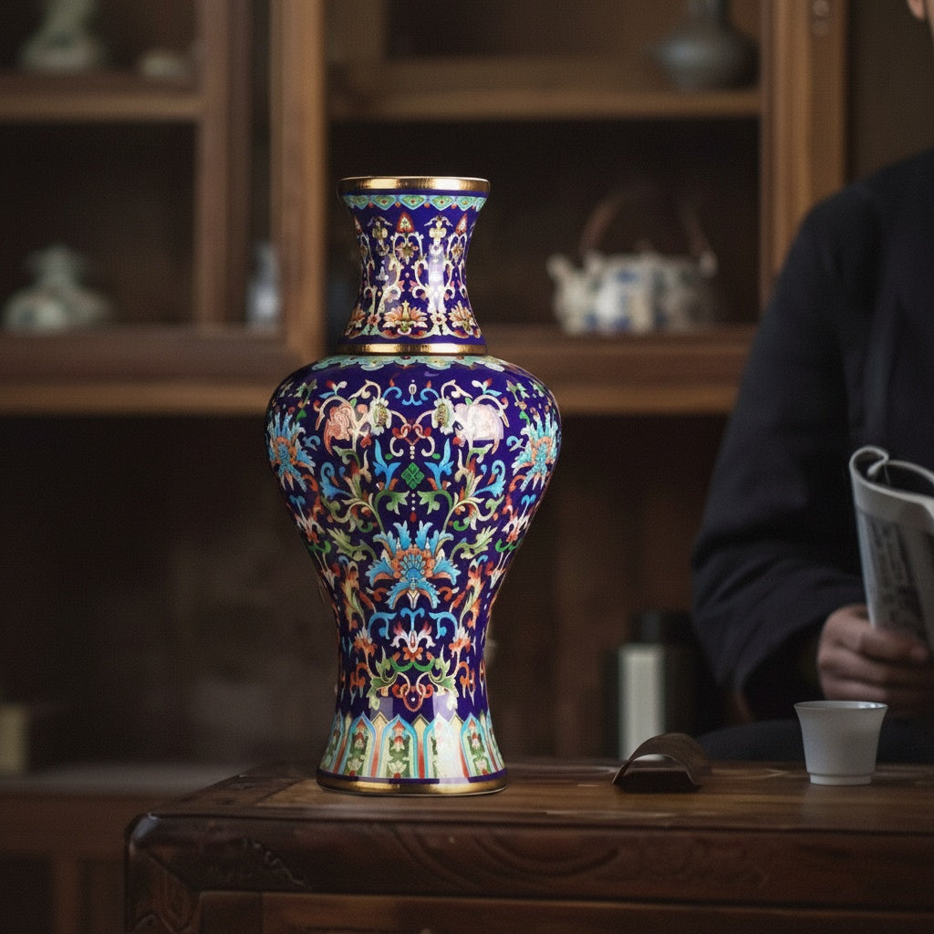 Cobalt Blue Enamel Baluster Vase