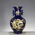 Cobalt Blue Porcelain Dragon Handled Vase