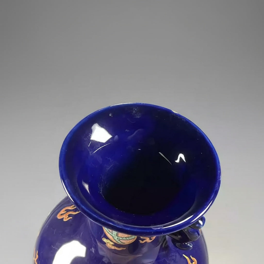 Cobalt Blue Porcelain Dragon Handled Vase