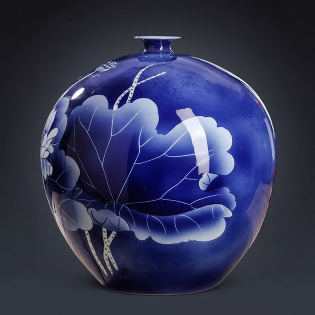 Cobalt Blue And White Porcelain Spherical Vase