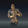 Front view of cold cast copper clarinet player bust sculpture