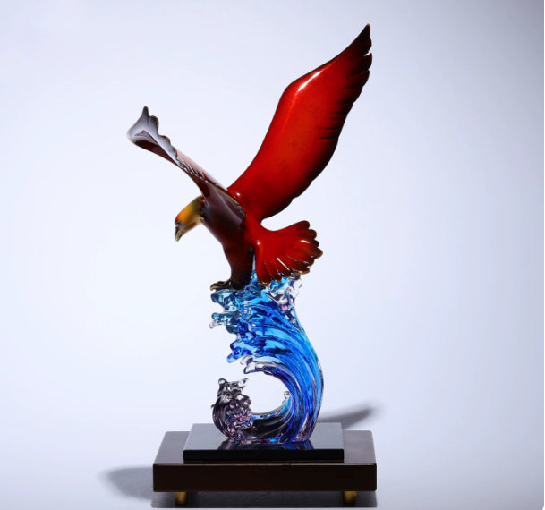 Back view showing wing span and red copper finish