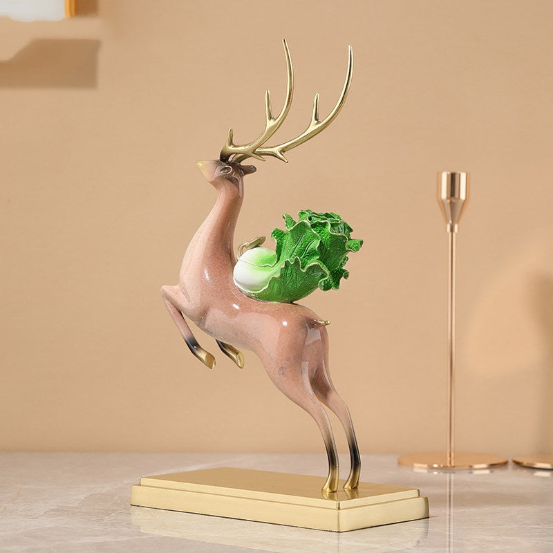 Back angle view of leaping deer statue
