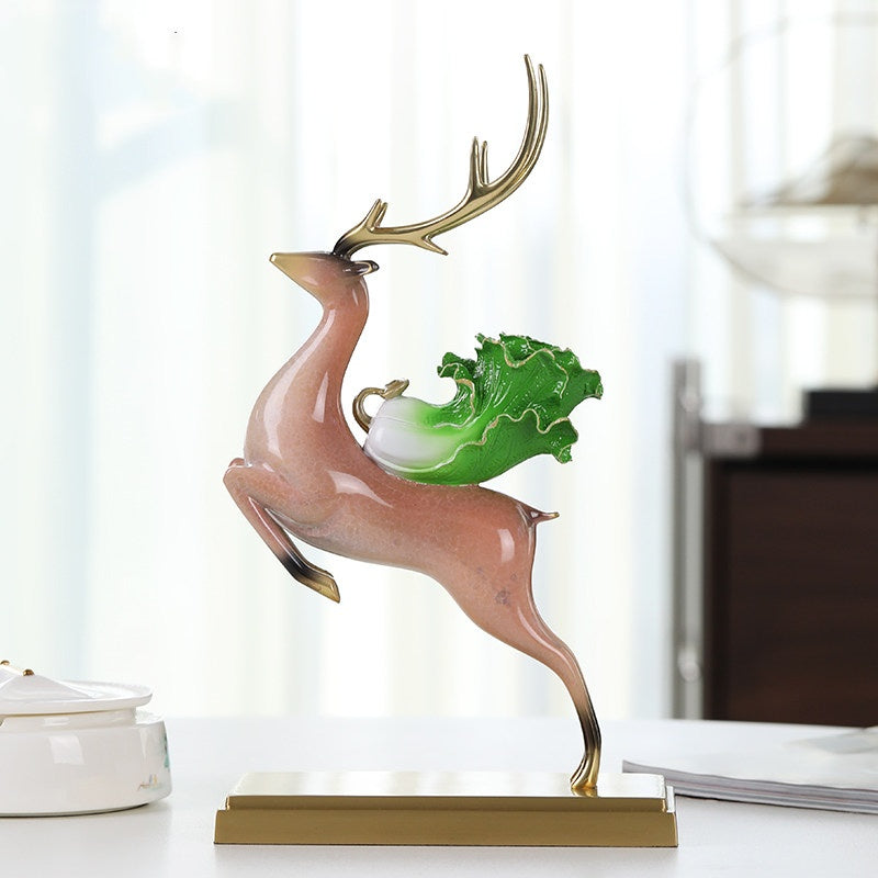 Front angle view of copper deer figurine