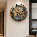 Front view of copper finish industrial gear wall clock on wall