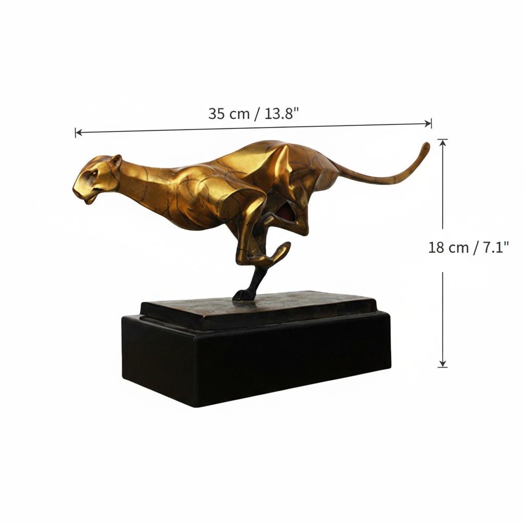 Dimension diagram of copper cheetah sculpture