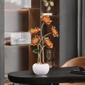 Copper sunflower sculpture on luxury display shelf