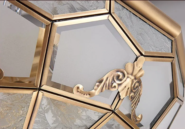 Close up detail of the textured glass and copper frame