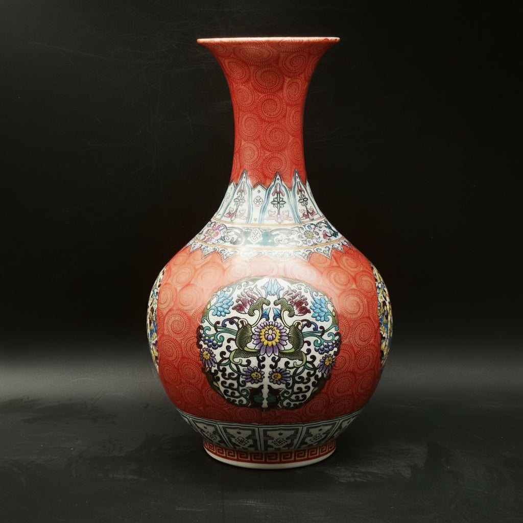 Coral Patterned Porcelain Bottle Vase