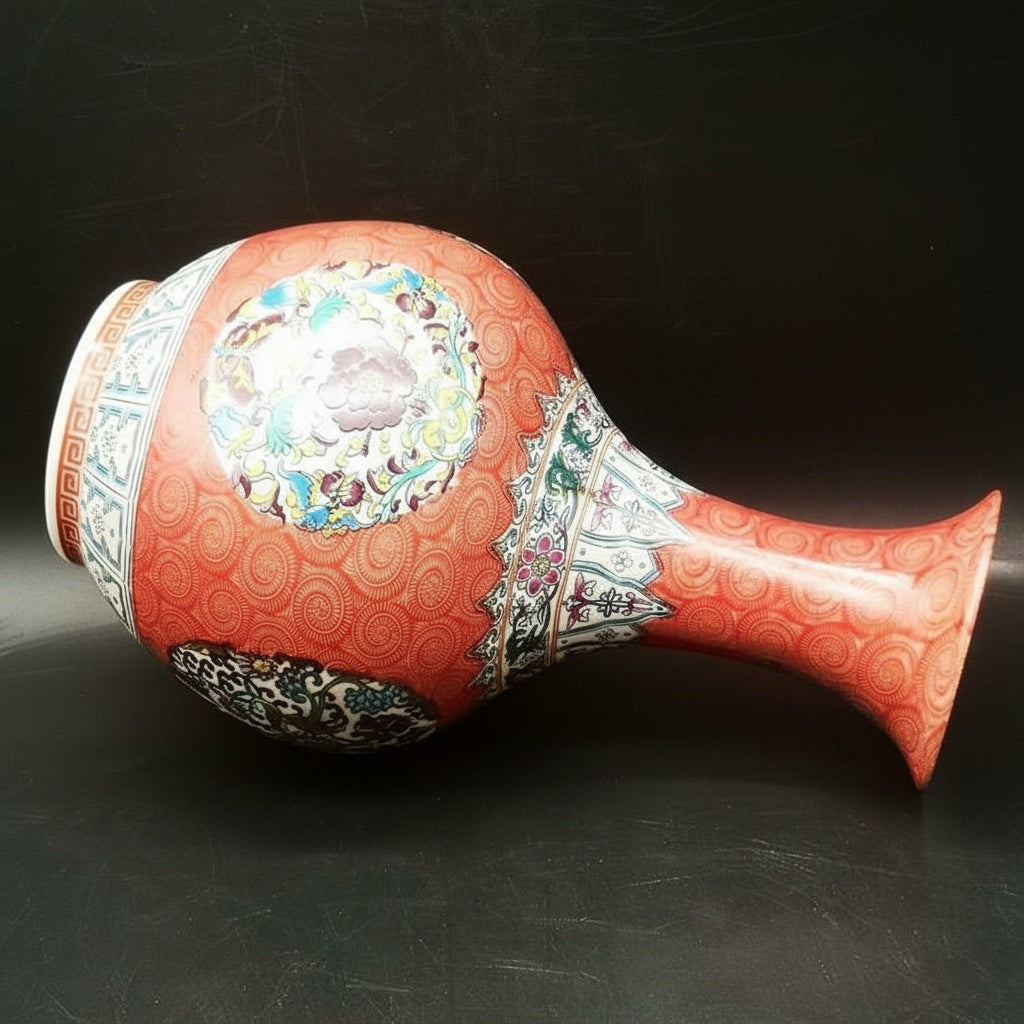 Coral Patterned Porcelain Bottle Vase