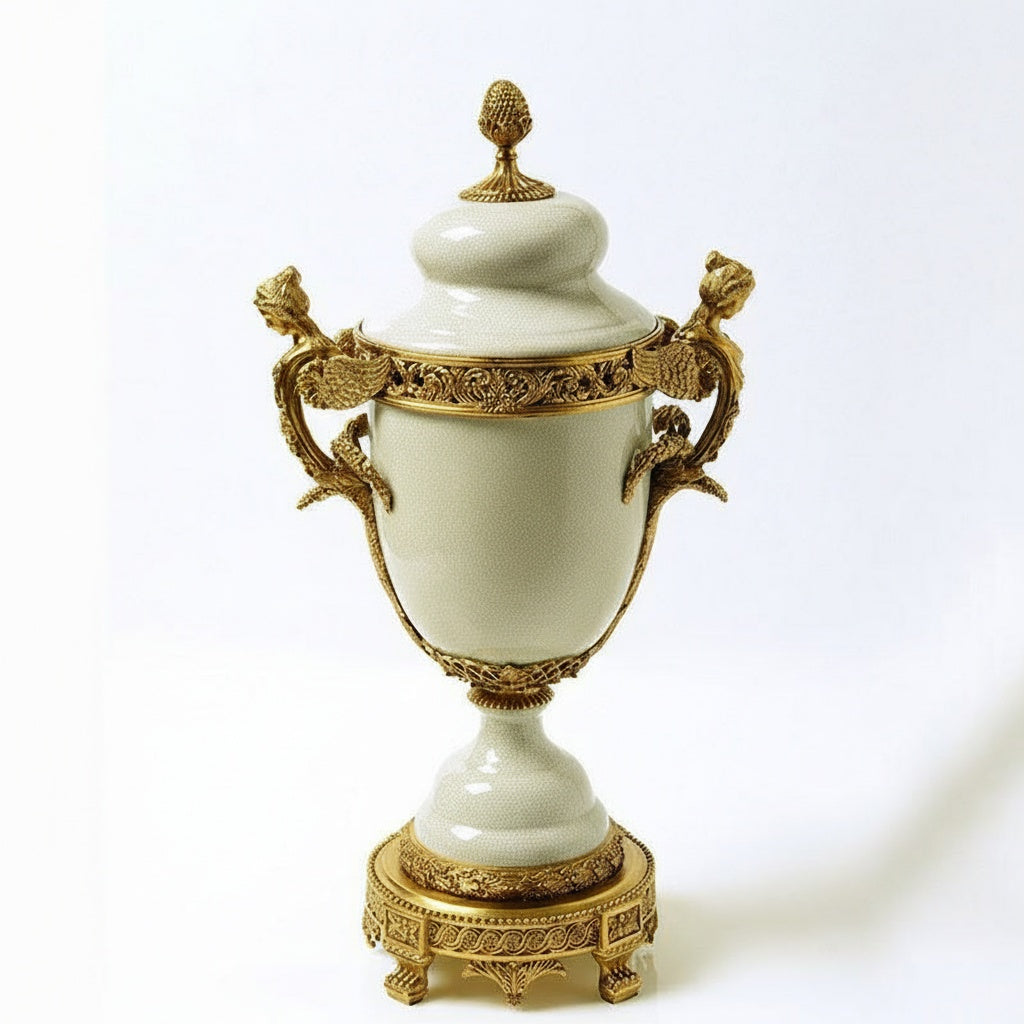 Full view of the classical lidded urn
