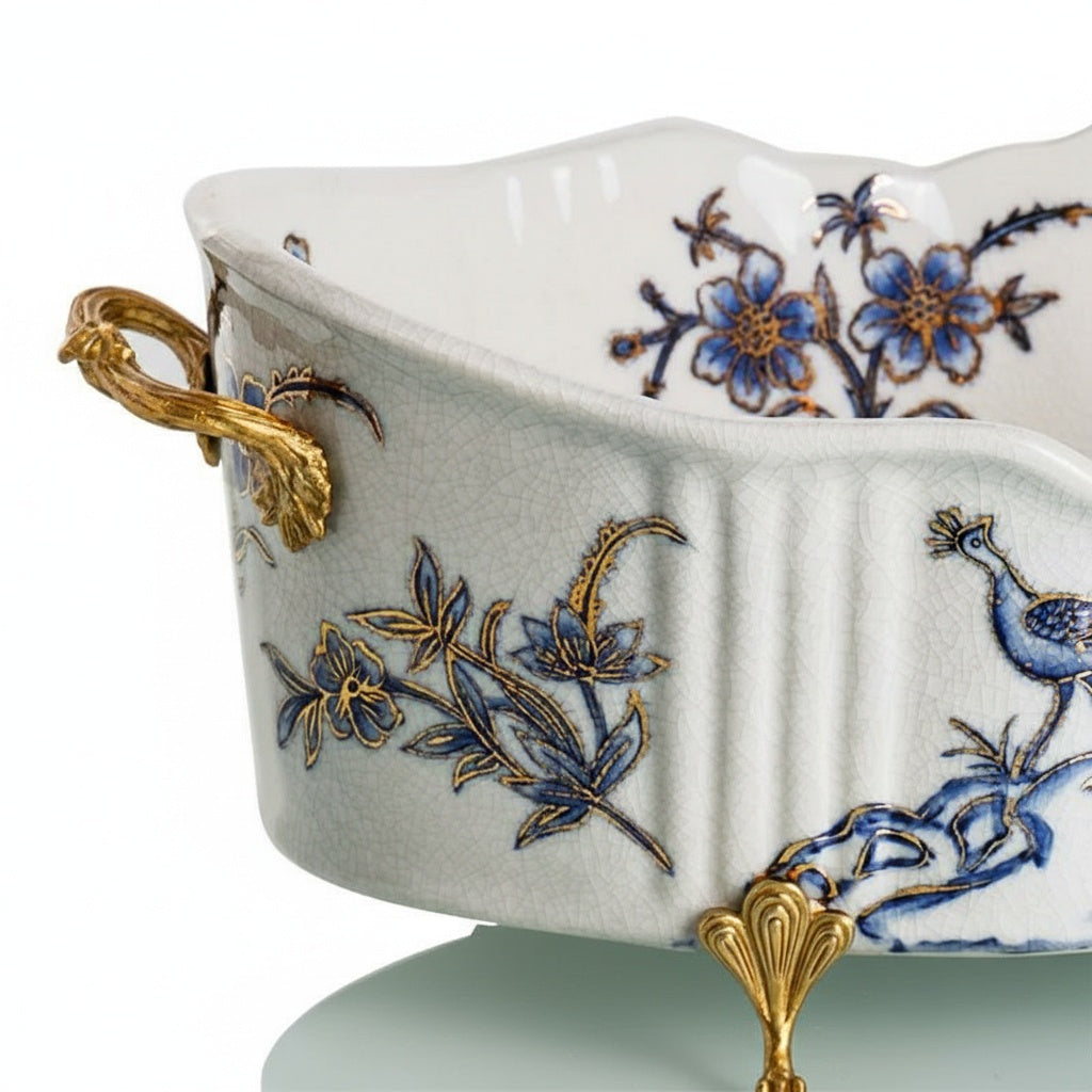 Close up of crackle glaze texture and brass handle