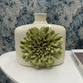 Cream And Green Ceramic Floral Vase