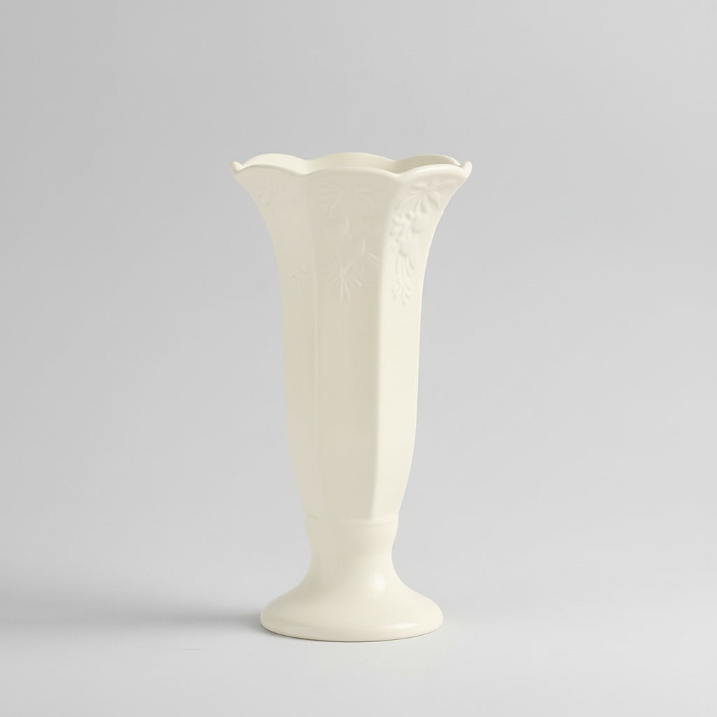 Cream Ceramic Fluted Pedestal Vase