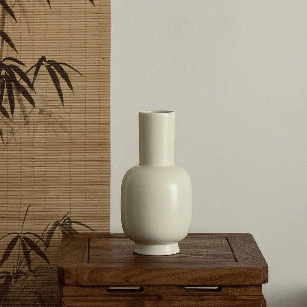 Cream Ceramic Long Neck Vase Empty
