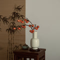 Cream Ceramic Long Neck Vase With Orange Branches