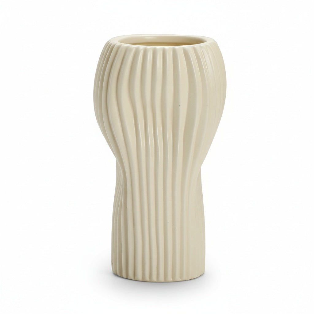 Cream Ceramic Ribbed Vase