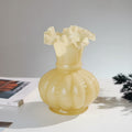 Cream Glass Ruffled Vase