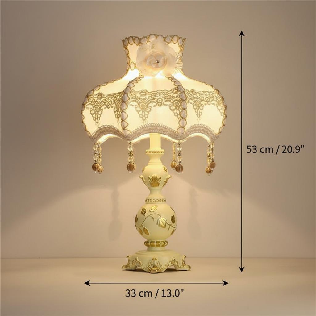 Dimensions diagram showing height and width of the lamp