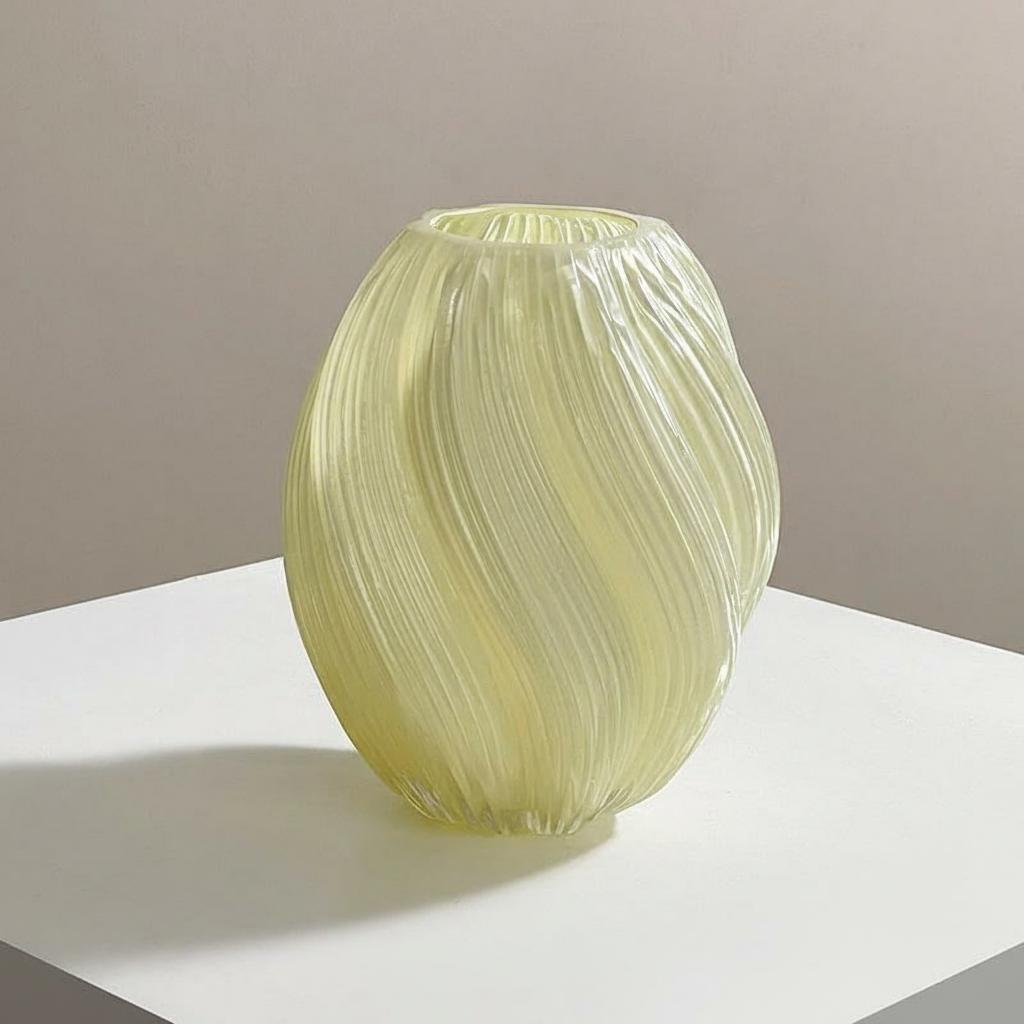 Medium cream swirled glass vase front view