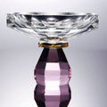 Side view of faceted clear crystal bowl with amethyst stem