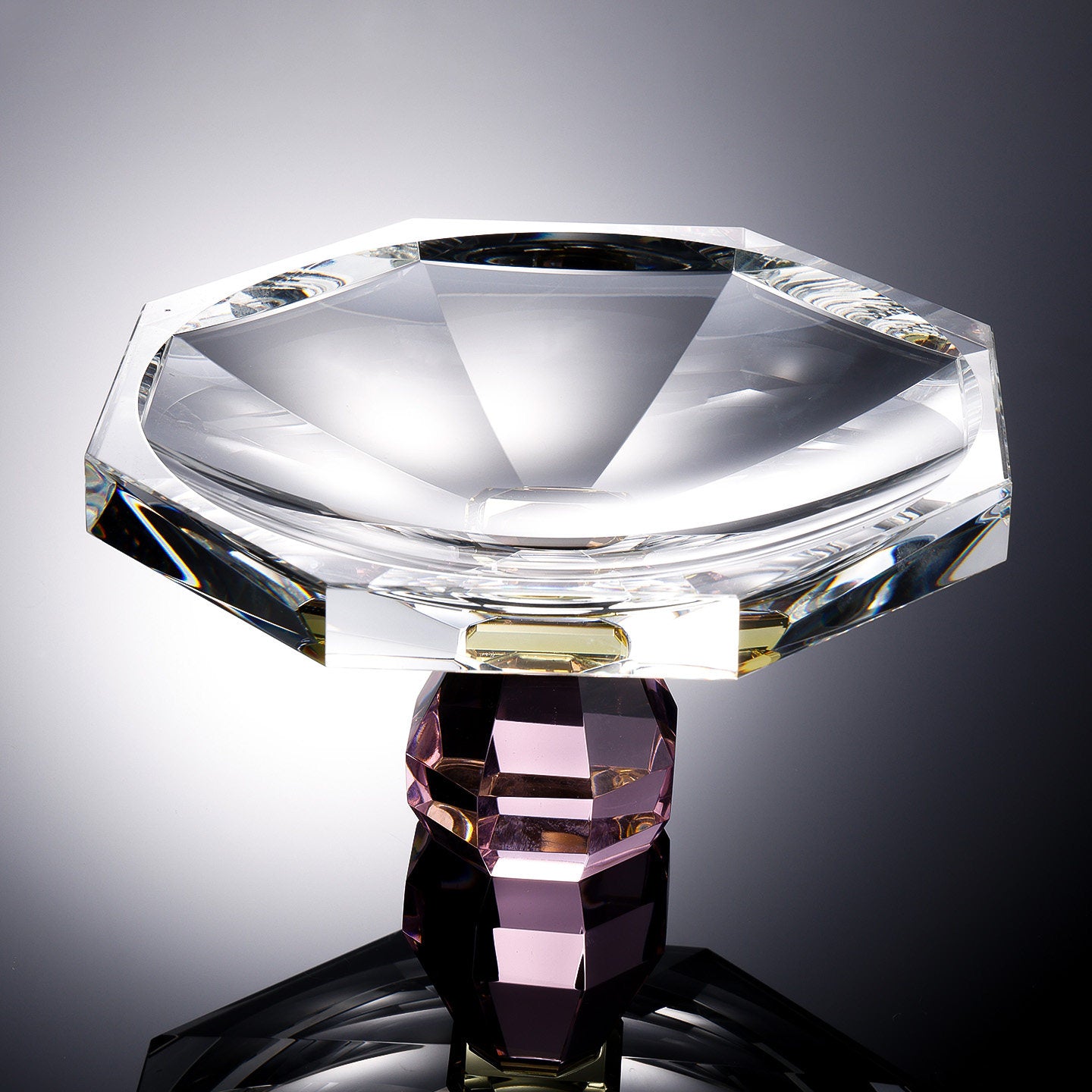 Angled view showing geometric cuts and light refraction