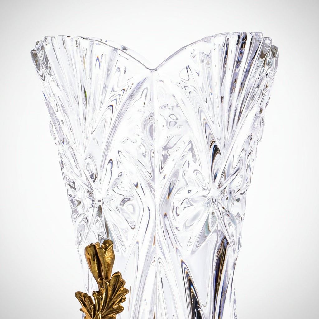 Detail of cut crystal pattern and rim of the vase
