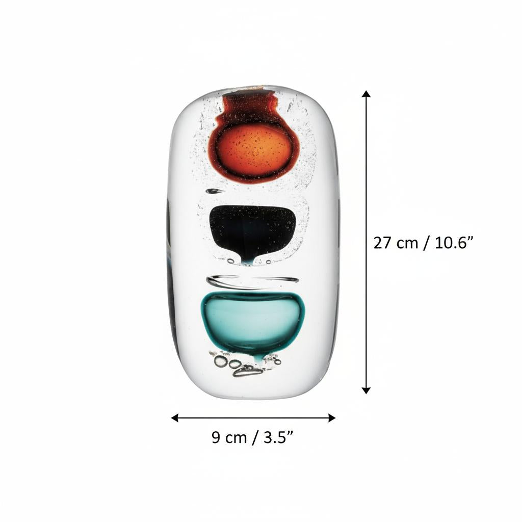 Large three chamber crystal vase with dimensions overlay