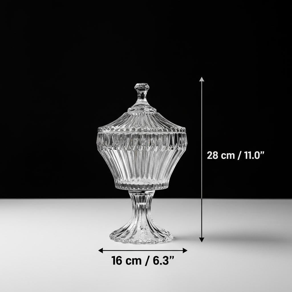 Crystal glass fluted lidded jar dimensions