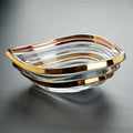 Crystal glass leaf shaped fruit bowl with gold rim
