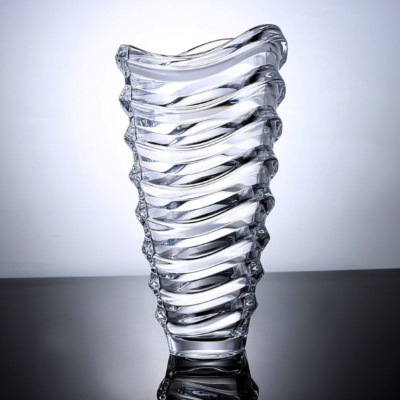 Transparent crystal wave vase front view