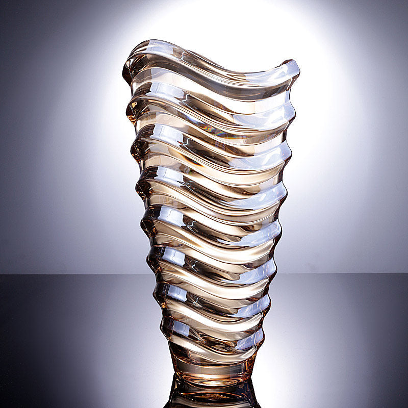 Gold crystal wave vase front view