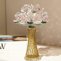 Pink crystal rose sculpture on gold twist base