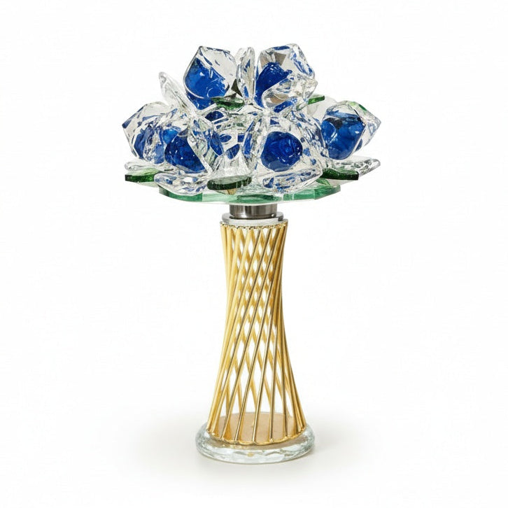 Blue faceted crystal flower bouquet home decor