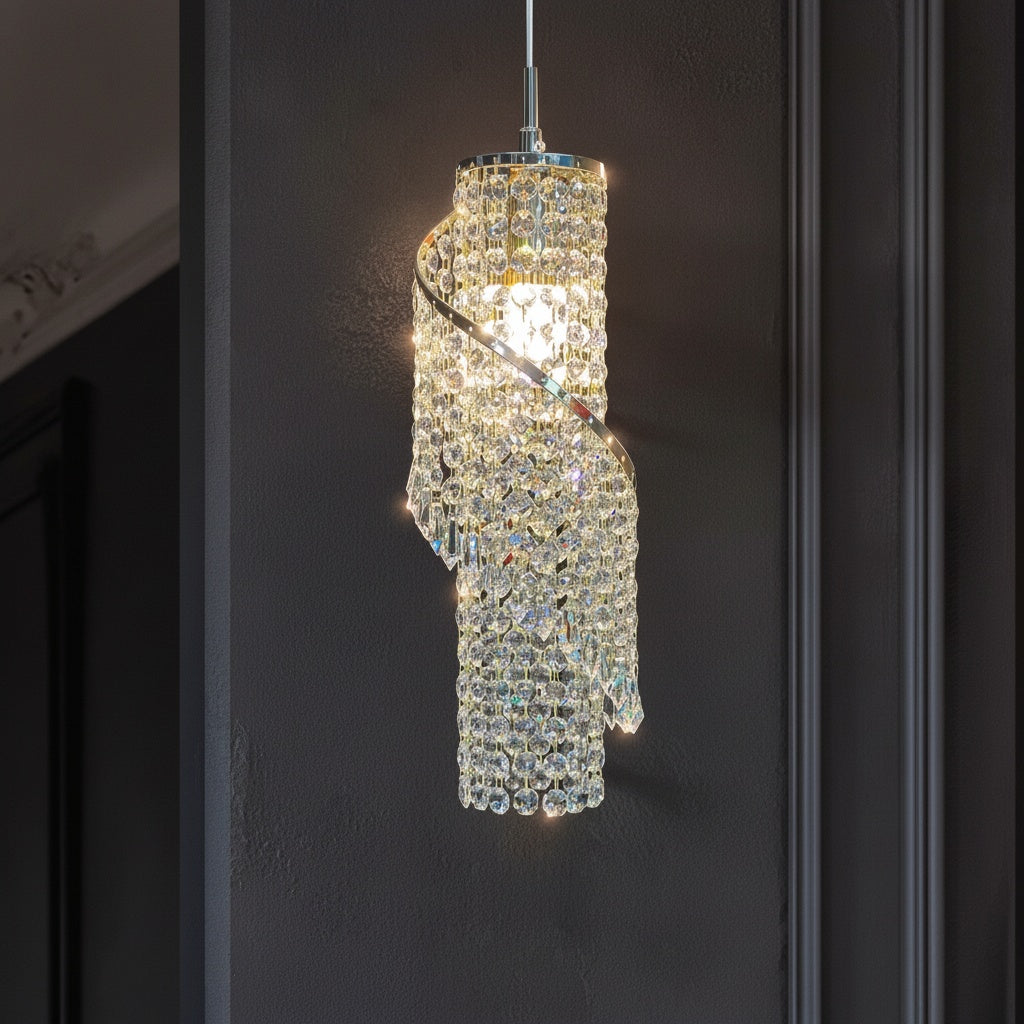Crystal Spiral Cylindrical Pendant Light