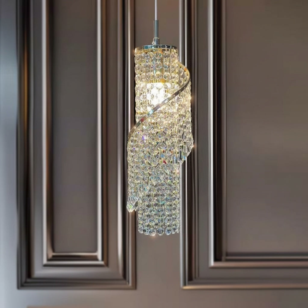 Crystal Spiral Cylindrical Pendant Light