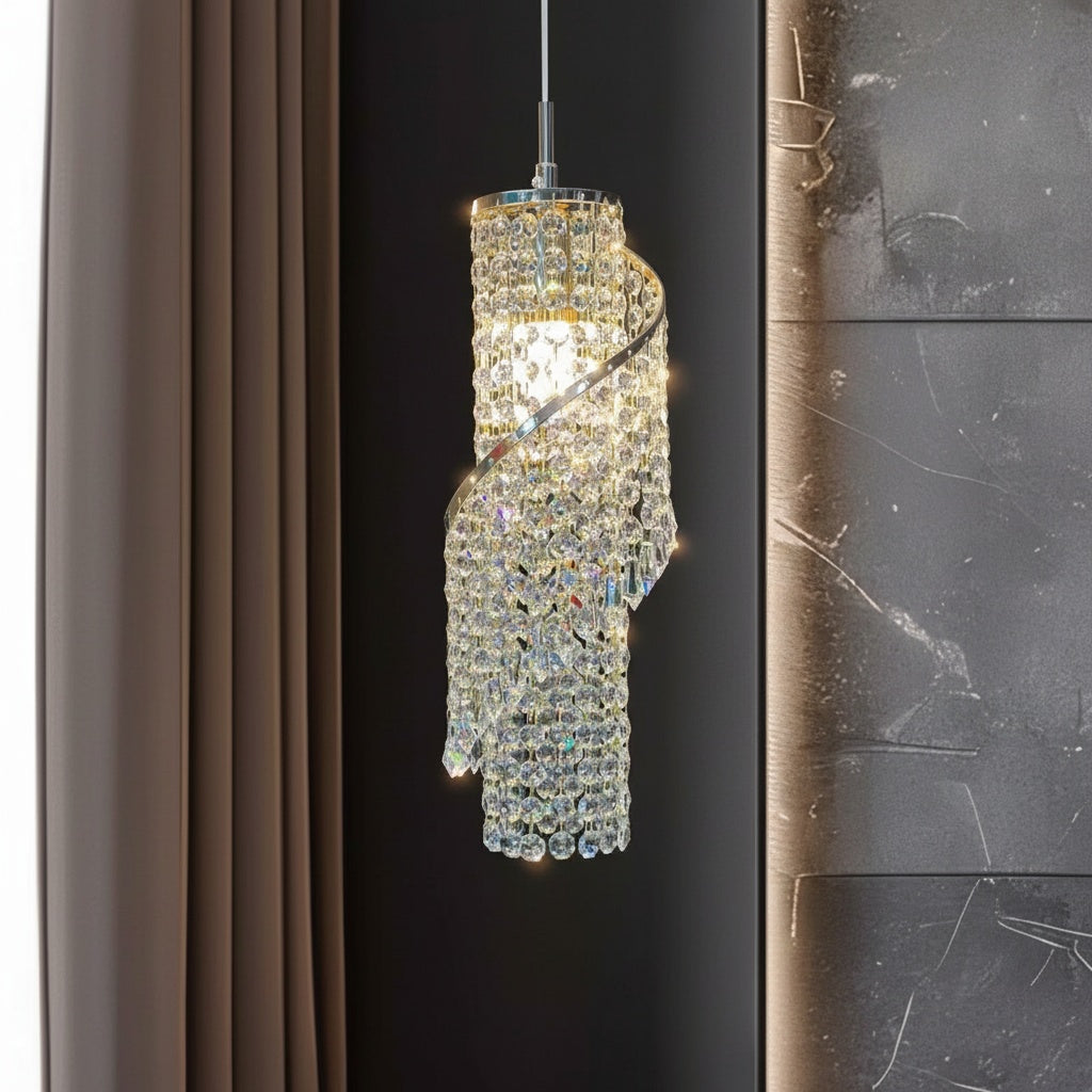 Crystal Spiral Cylindrical Pendant Light