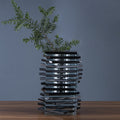 Black crystal stacked vase with greenery